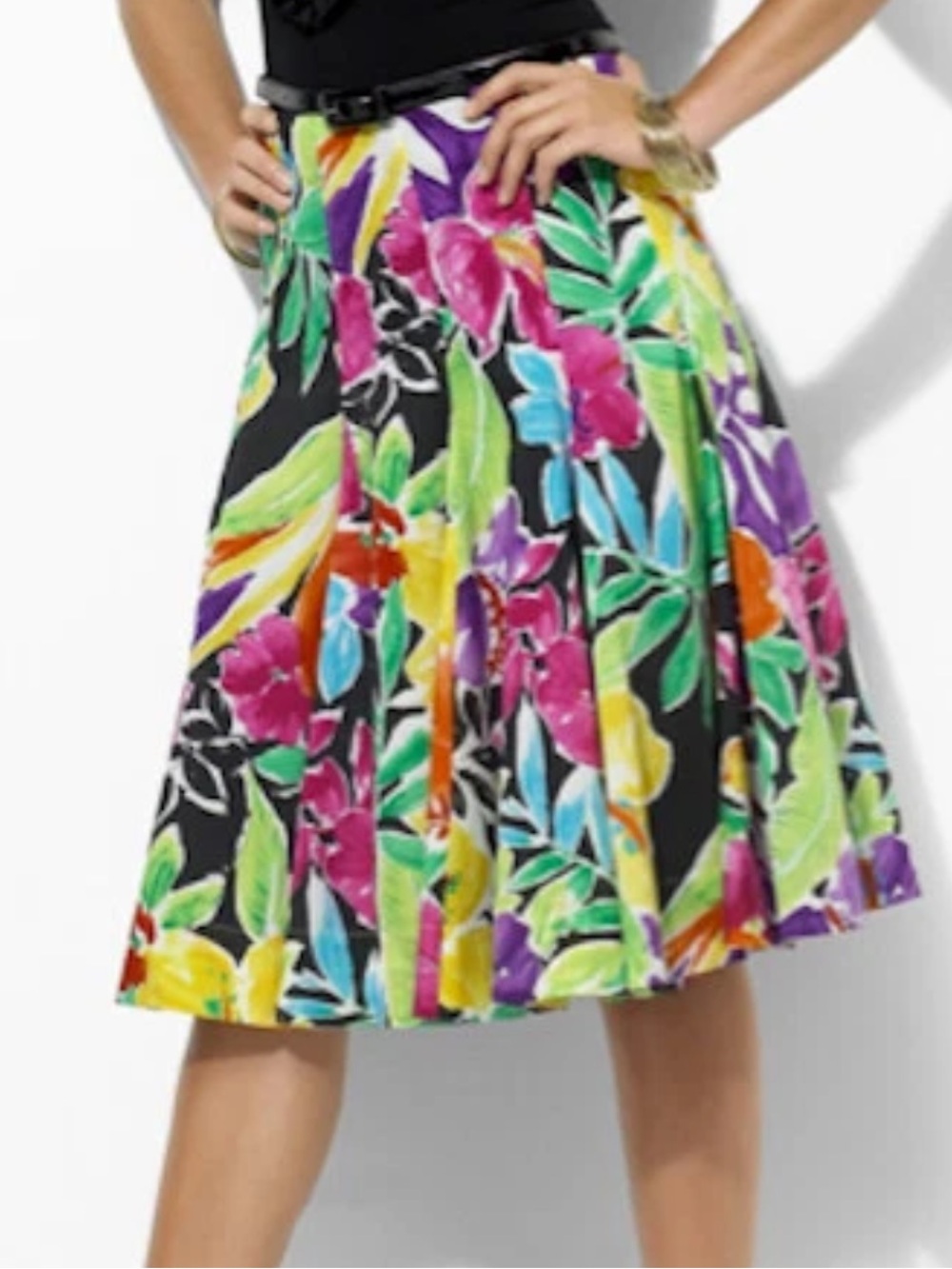 Lauren Ralph Lauren Petite Tropical Floral Pleated Cotton Skirt 4P Boho